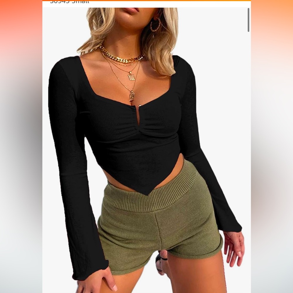 Black long sleeve cropped blouse NWOT